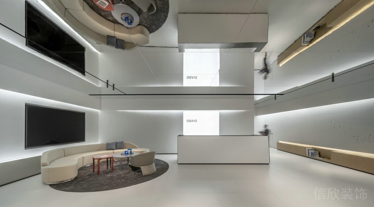 簡約現代大廳辦公室裝修設計鏡面倒影