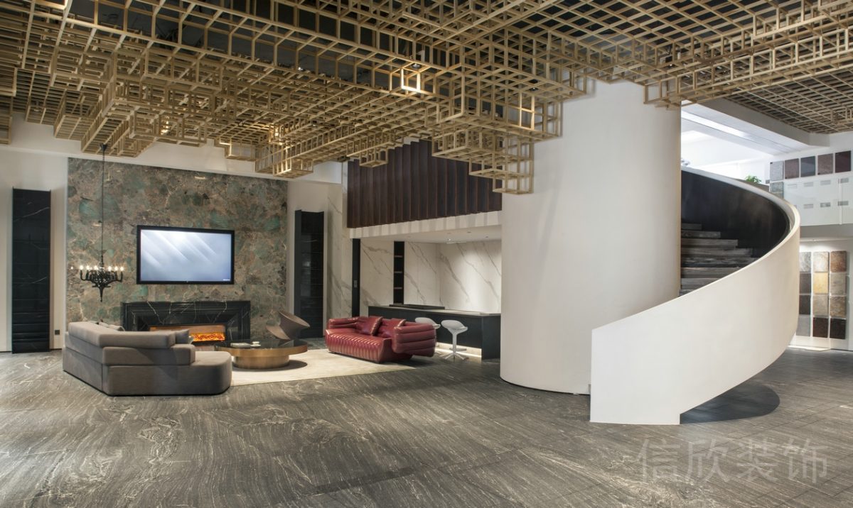 鎏金金屬幾何天花設計古典輕奢風大廳休息區(qū)辦公室