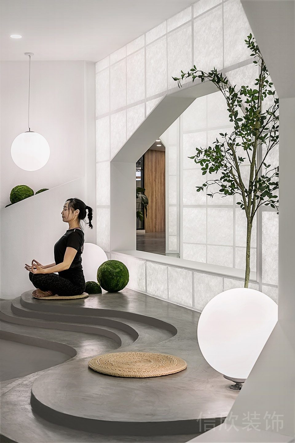 瑜伽結構冥想區圓形懸吊式球燈設計效果圖