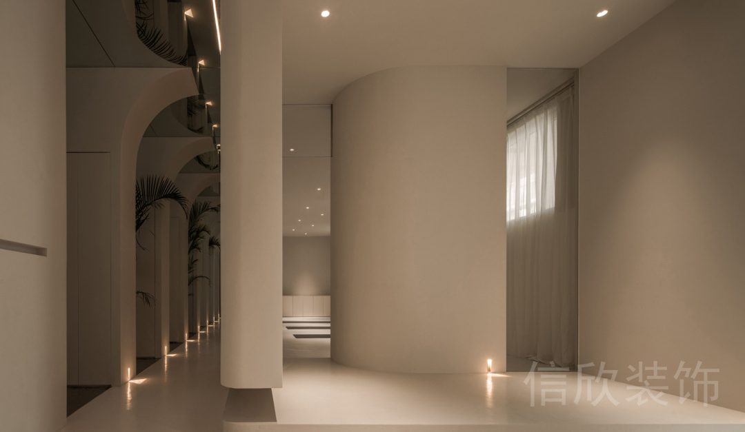 瑜伽機(jī)構(gòu)裝修效果墻體鏤空圓角設(shè)計(jì)