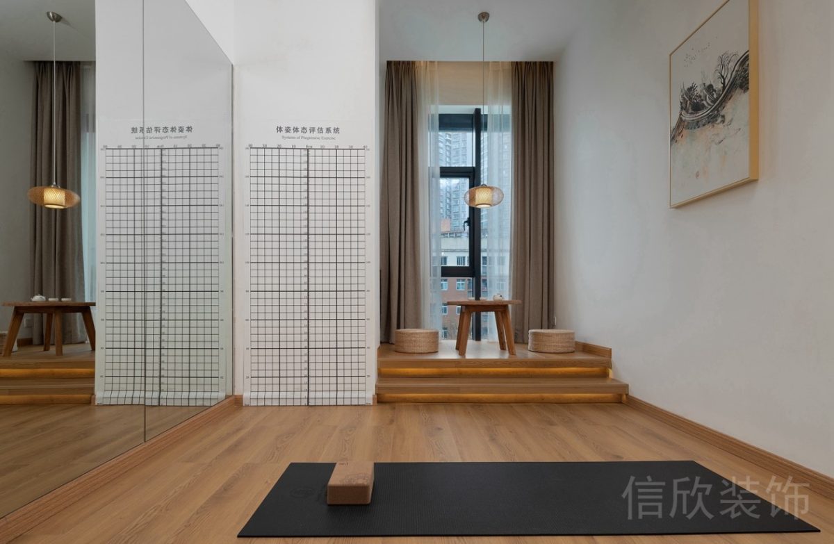 瑜伽教室中式木質(zhì)風(fēng)鏡面墻體設(shè)計(jì)