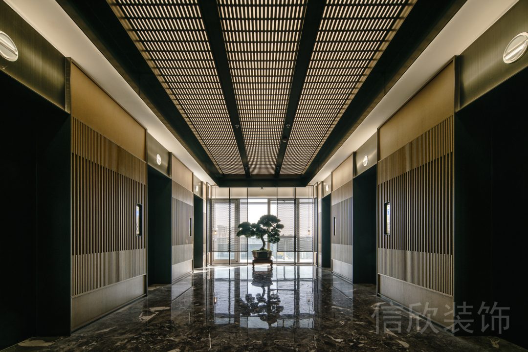 電梯等待區(qū)域中式風(fēng)裝修大理石地板效果圖商務(wù)風(fēng)過(guò)道