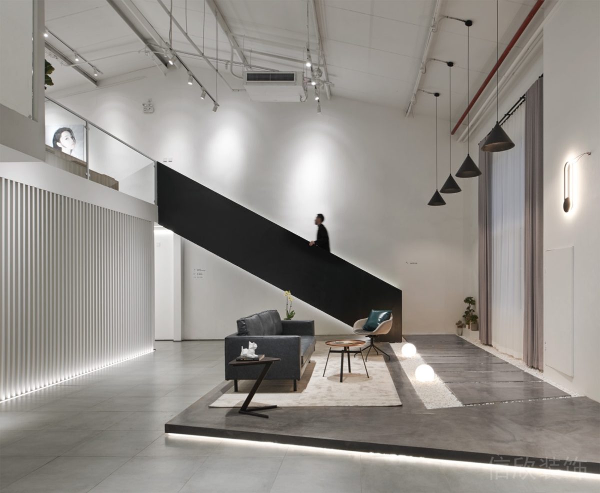 黑白色調(diào)現(xiàn)代簡約風大廳地臺裝修休息區(qū)辦公室設計圖