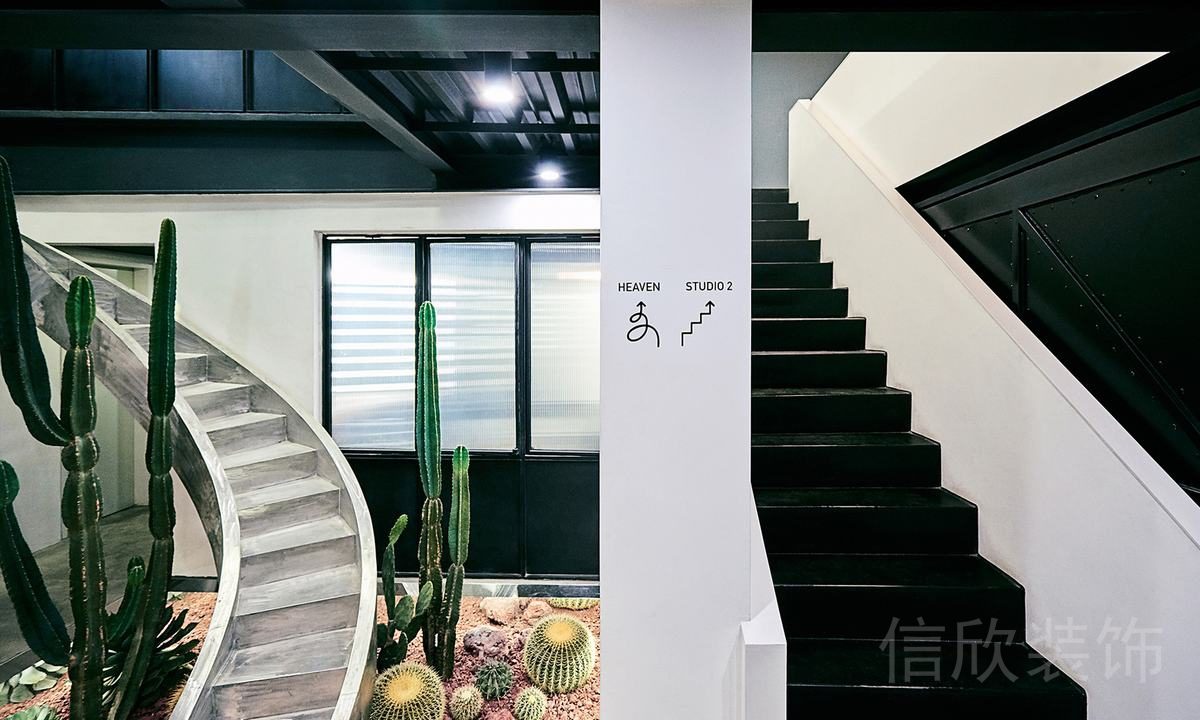 黑白色調裝修辦公室設計過道效果指引圖標設計