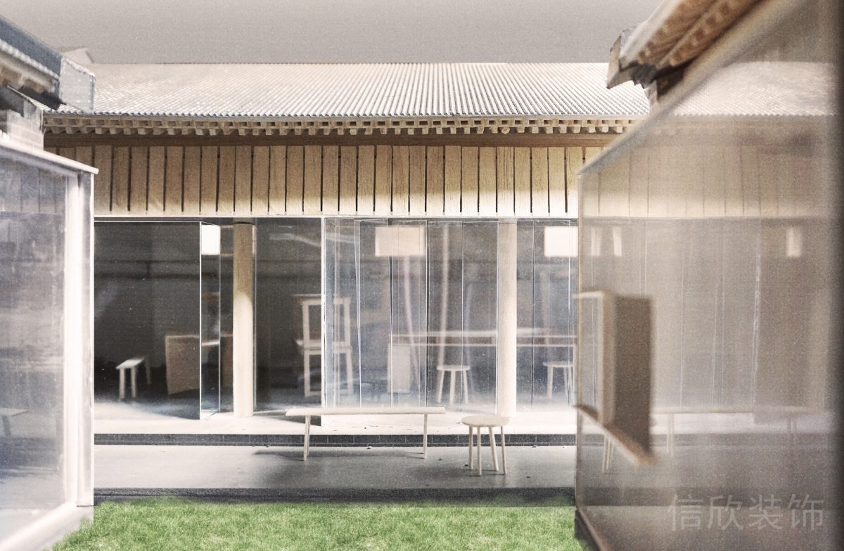 戶外休息區(qū)裝修設(shè)計日式效果木質(zhì)天花設(shè)計創(chuàng)意過道玻璃隔斷效果圖