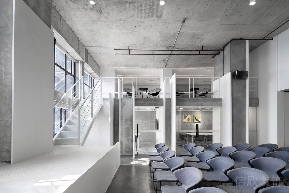 會議室裝修效果圖大廳演講臺裝修工業風白灰色效果