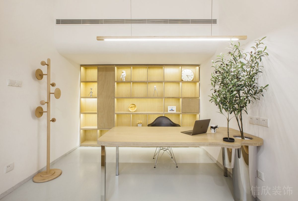 木質(zhì)收納柜led設計燈飾木桌裝修領導辦公室設計