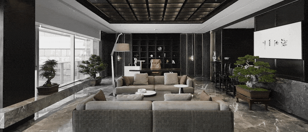 皮質(zhì)沙發(fā)裝修木質(zhì)工作桌總裁辦公室動(dòng)圖