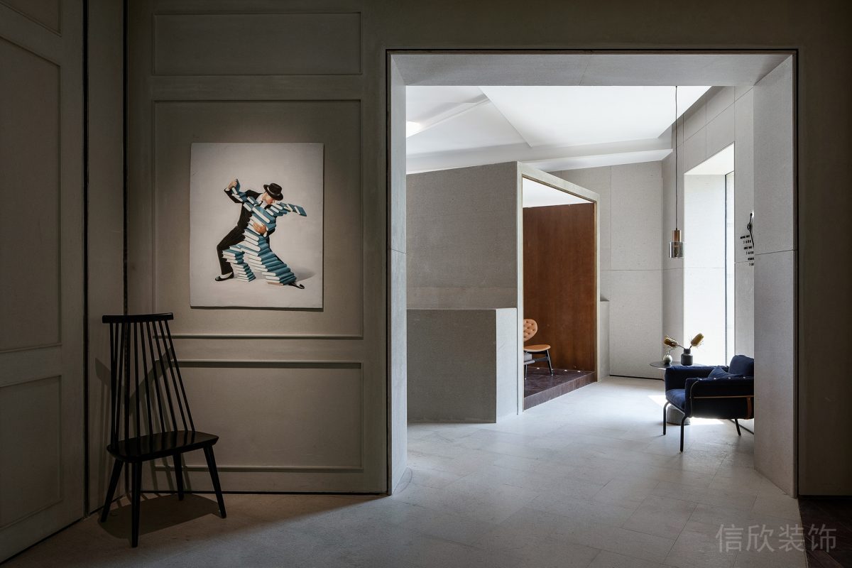 藝術石膏線墻體效果圖二層討論區過道設計辦公室