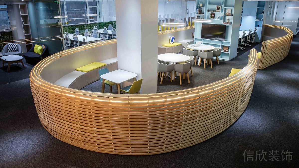 竹編弧線設(shè)計辦公室休息區(qū)員工開放式休息區(qū)