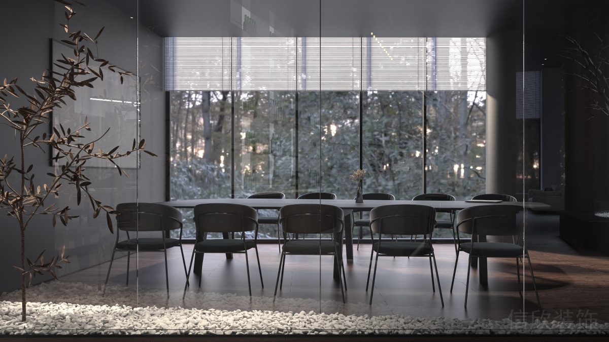 辦公室會(huì)議室裝修設(shè)計(jì)玻璃隔斷效果直線式長(zhǎng)桌設(shè)計(jì)圖