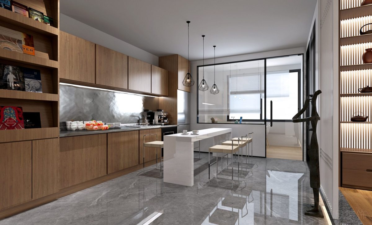 茶水間設(shè)計會議室裝修金屬天花燈飾設(shè)計效果辦公室灰色瓷磚