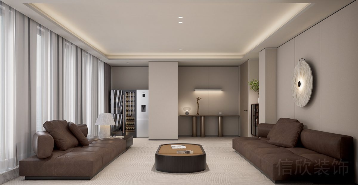 對稱式棕色沙發效果設計辦公室復古簡約風裝修