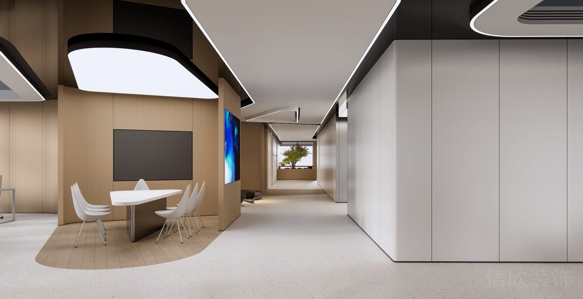 多功能白色收納墻柜中央空調(diào)·設(shè)計(jì)簡(jiǎn)約風(fēng)直線燈飾效果圖辦公室