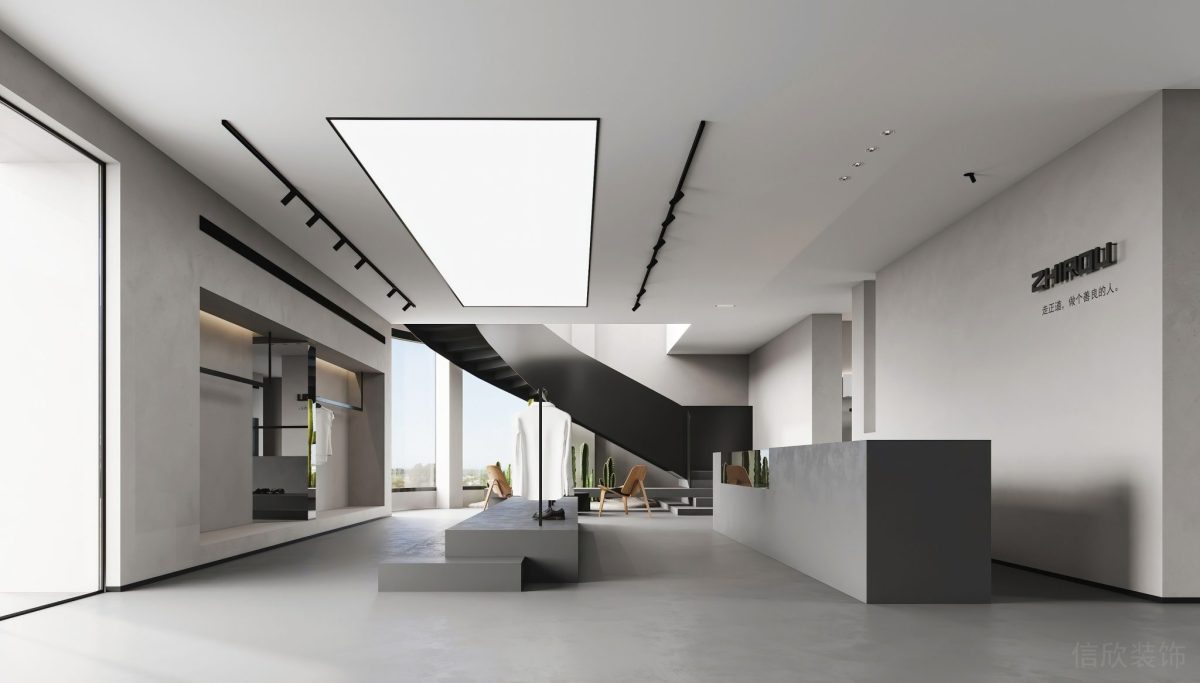 灰色調(diào)辦公室傳媒工作室裝修設(shè)計前臺區(qū)階梯效果大廳設(shè)計