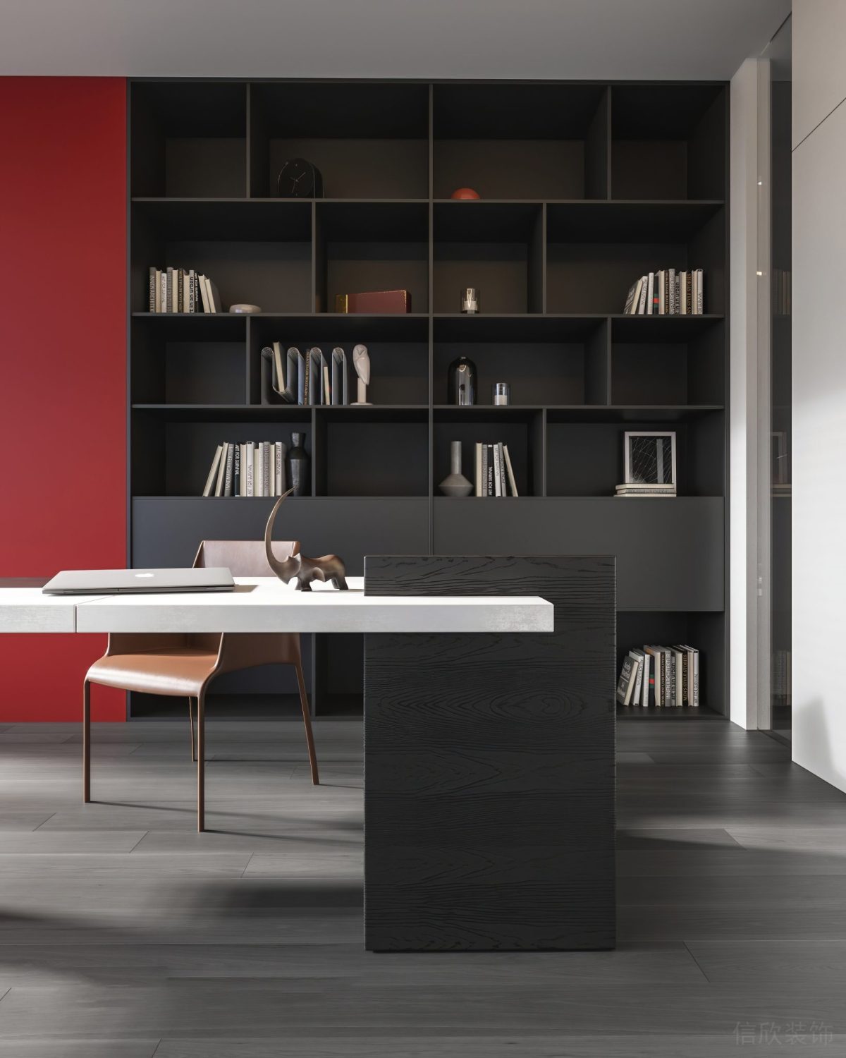 黑色原木置物柜裝修原木風(fēng)椅子設(shè)計(jì)辦公室效果圖