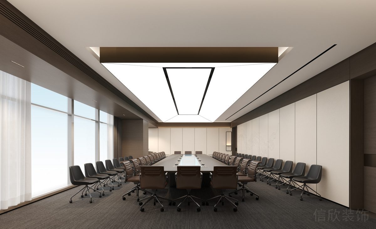 會議室裝修深色木質休息區效果裝修深色木飾面效果