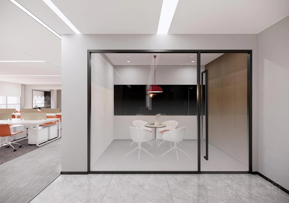 漸變色裝修黑色金屬邊框玻璃隔斷會(huì)議室裝修