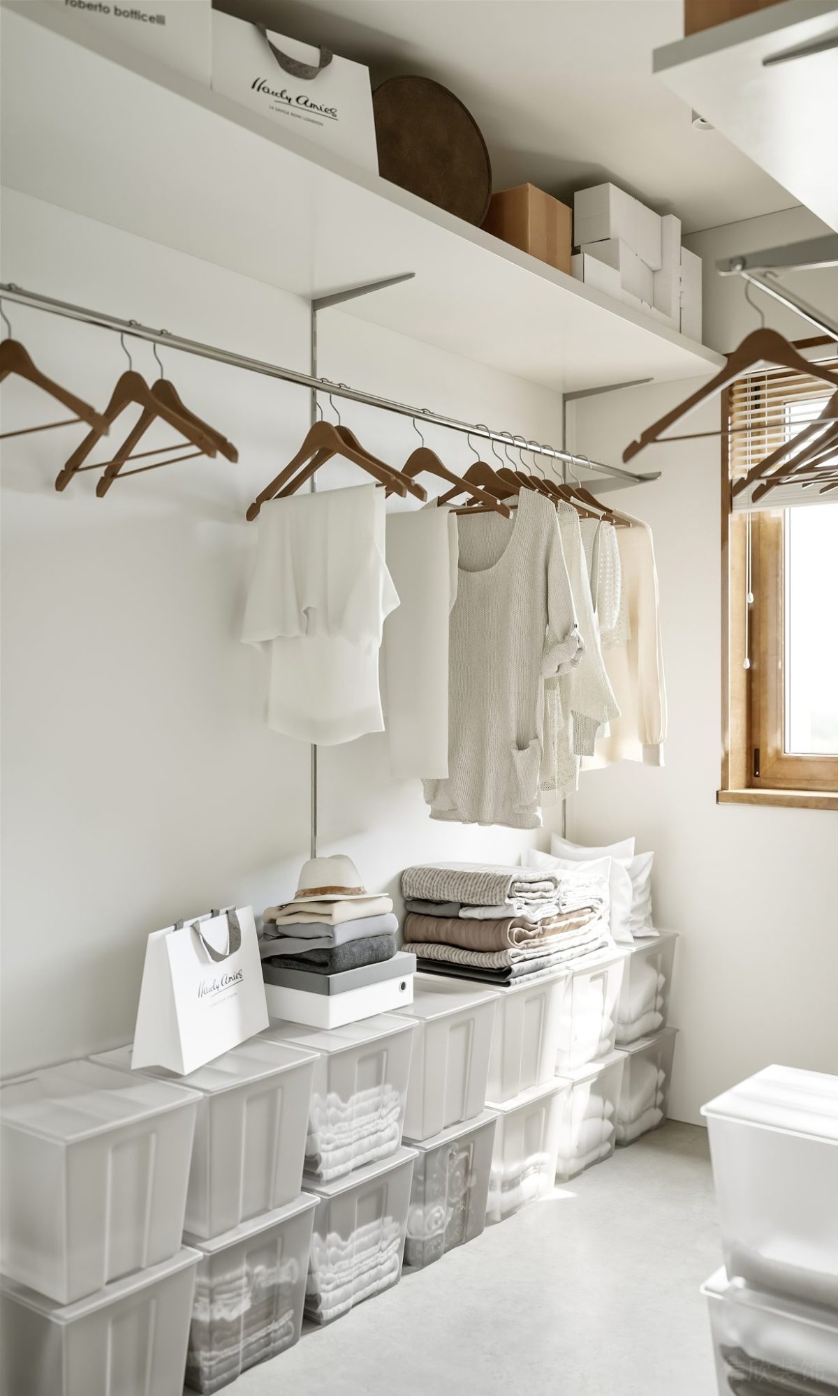 極簡(jiǎn)風(fēng)收納金屬吊桿天花收納柜開放式衣帽間設(shè)計(jì)