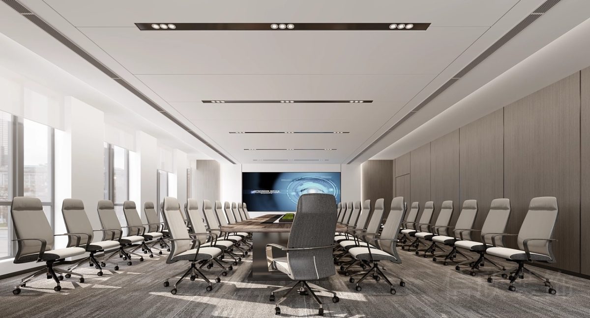 現(xiàn)代簡(jiǎn)約風(fēng)辦公室商務(wù)風(fēng)多人會(huì)議室長(zhǎng)桌直線效果圖