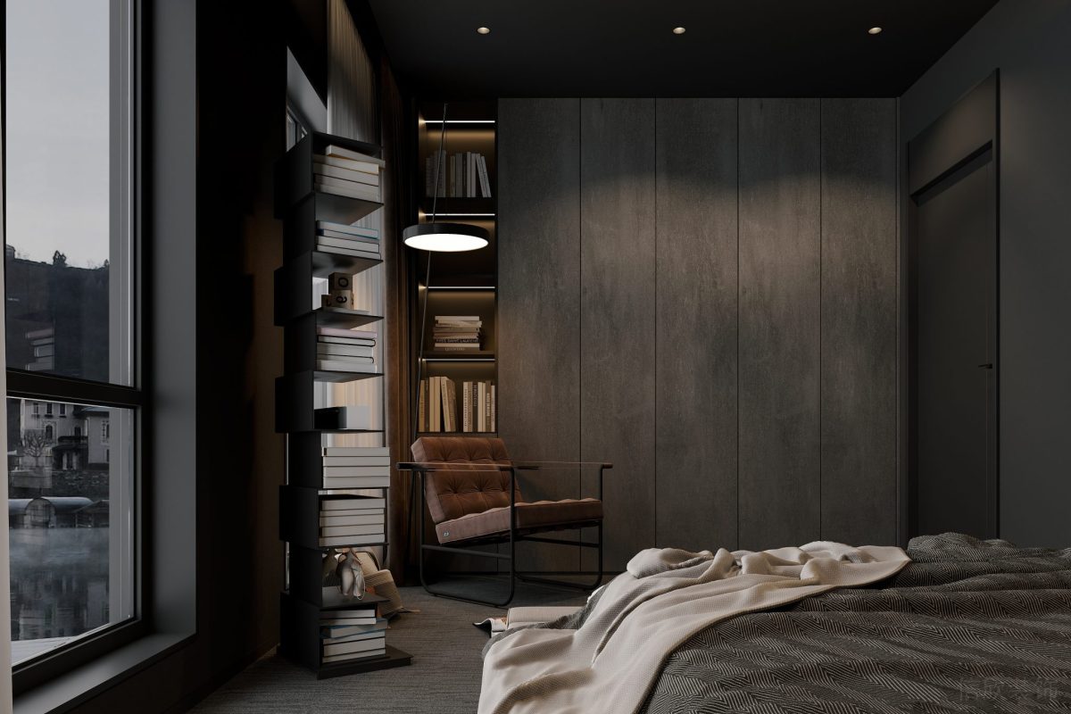 現(xiàn)代簡(jiǎn)約風(fēng)商務(wù)臥室設(shè)計(jì)效果書柜設(shè)計(jì)辦公室裝修玻璃隔斷