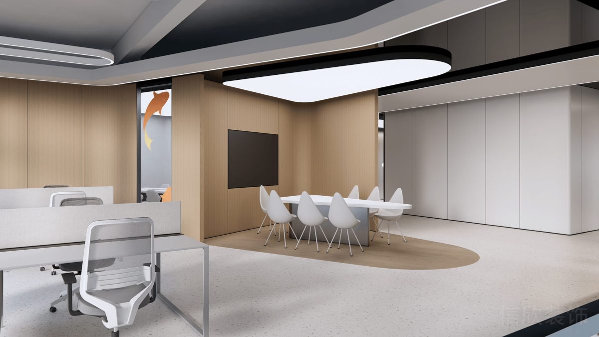 現(xiàn)代簡約風(fēng)原木風(fēng)辦公室裝修開放式會議室裝修簡約風(fēng)藝術(shù)感白色座椅設(shè)計