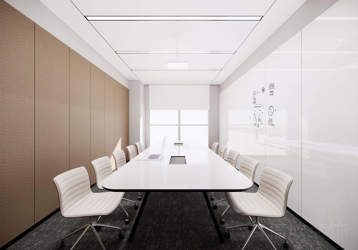 原木風(fēng)墻體設(shè)計(jì)會(huì)議室裝修白色琺瑯板涂鴉墻效果