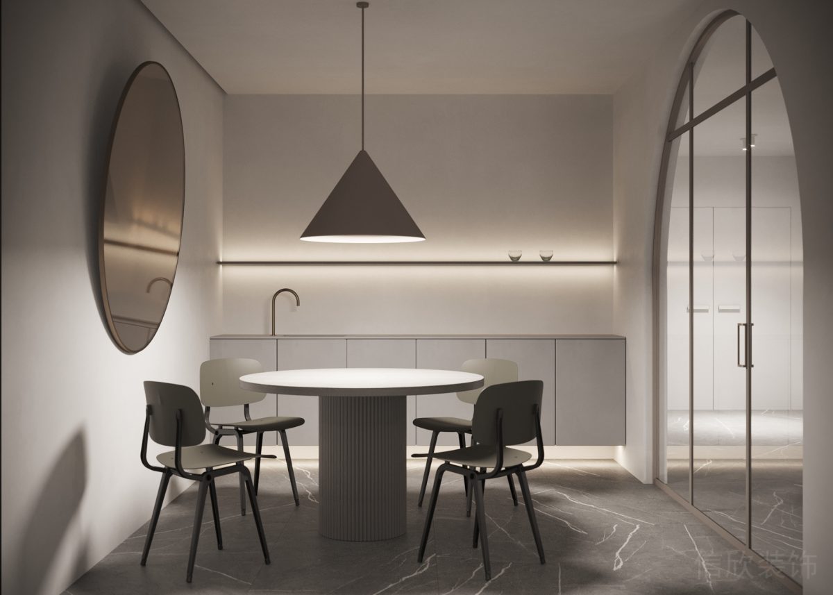 隔音玻璃拱形法式藝術窗戶設計深圳辦公室裝修茶水間休息區效果