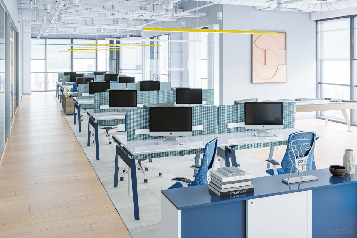 公共辦公區(qū)藍白色辦公卡座