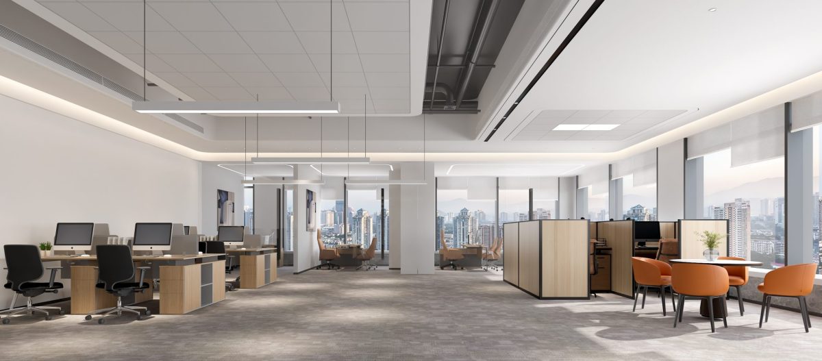 公共辦公區裝修木紋辦公臺工位