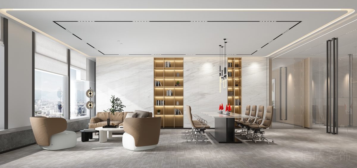 總經(jīng)理辦公室會(huì)議區(qū)米色布藝沙發(fā)